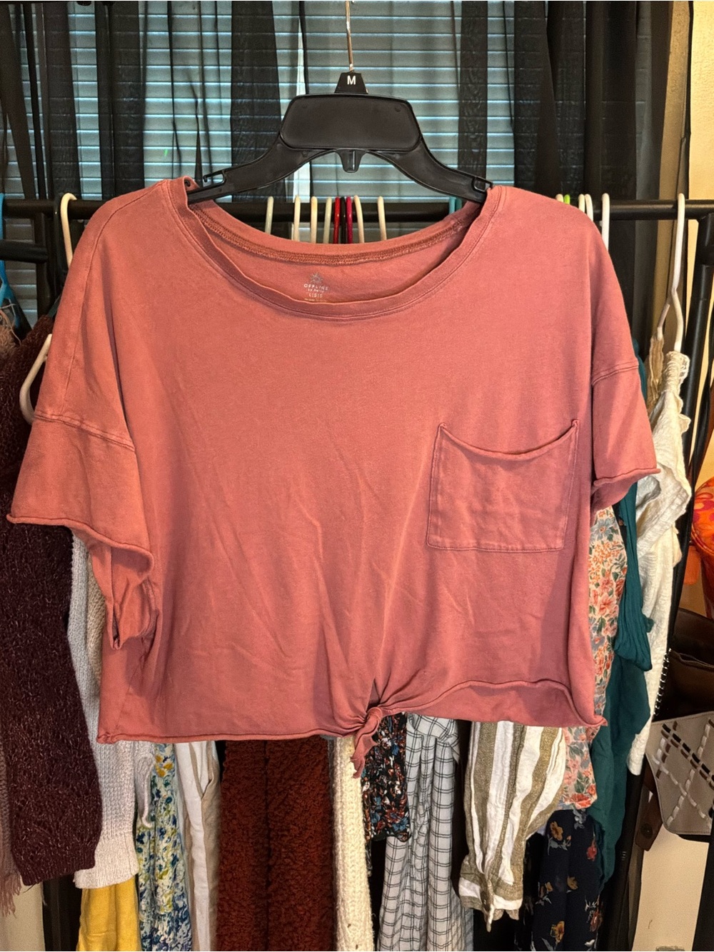 aerie Cropped Tie-Front Pocket Tee - Dusty Rose